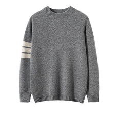 时尚儿童毛衣七针TB款高领保暖羊毛材质白色条纹设计男女童适用，童装毛衣，宏杨羊绒