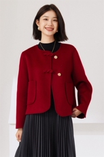 圆领短款2024年秋冬季新款羊毛双面呢大衣，女装双面呢大衣，织美生