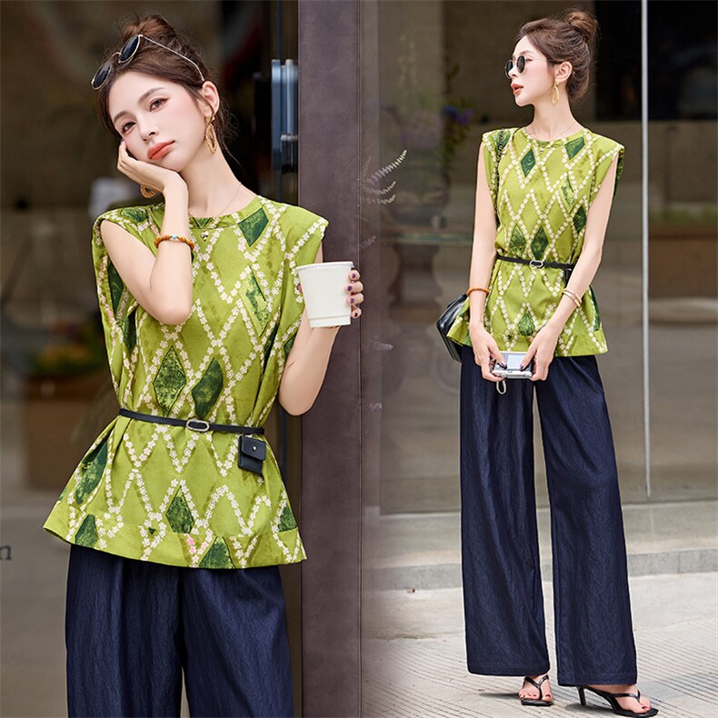 穿搭一整套装2025夏装新款时尚套装洋气减龄超火阔腿裤两件套，女装套装/套裙，众宇琦