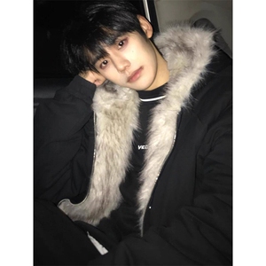 现货高品质美式高街冬季重磅硬挺短款座山雕毛领棉衣男女加厚外套图片