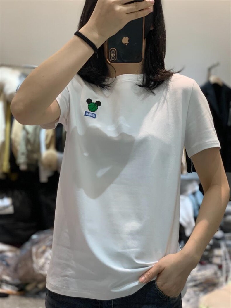 新款韩版时尚宽松刺绣卡通休闲短袖T恤,女装T恤,L·H·X