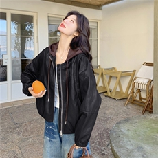 已出货春装新款~连帽皮衣外套女1楼南36-39吾爱衣-A06-P165-K298，女装皮衣，1C083