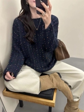 2025年秋季常规彩豆亮片套头时尚百搭，女装针织衫/毛衣，臻纶羊绒