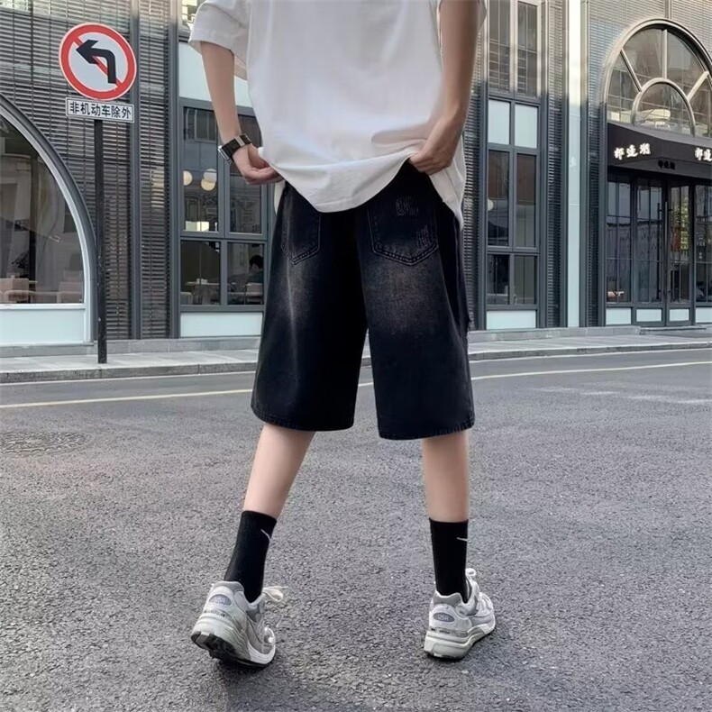 潮牌牛仔短裤男士2026夏季新款美式复古破洞设计感水洗高街五分裤,男装牛仔裤,星座601-2