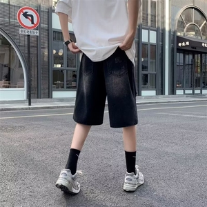 潮牌牛仔短裤男士2026夏季新款美式复古破洞设计感水洗高街五分裤图片