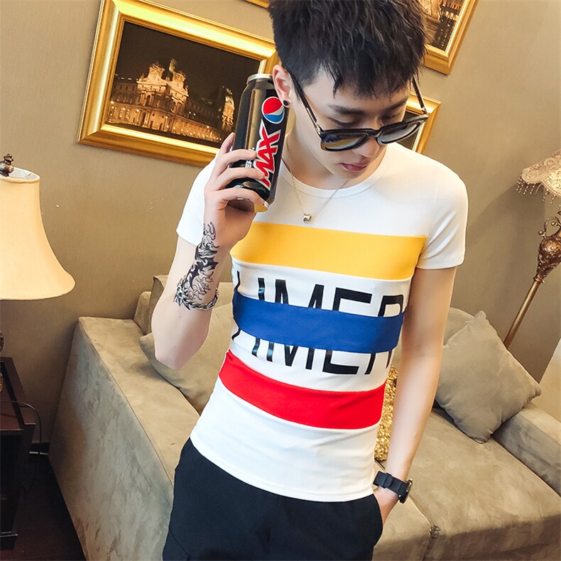 夏季新款社会人男印花圆领短袖上衣帅气精神小伙白T915-P38,男装T恤,电商C301