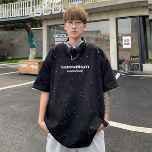量大优供抖音视频 支持得物配合二开美式满天星亮片短袖T恤MTX352图片
