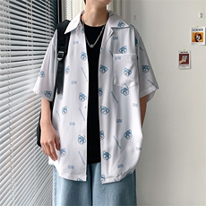 1港风休闲情侣大码短袖衬衫男潮帅气半袖衬衣男寸衫DCS764P40控58，男装衬衫，星座226-2