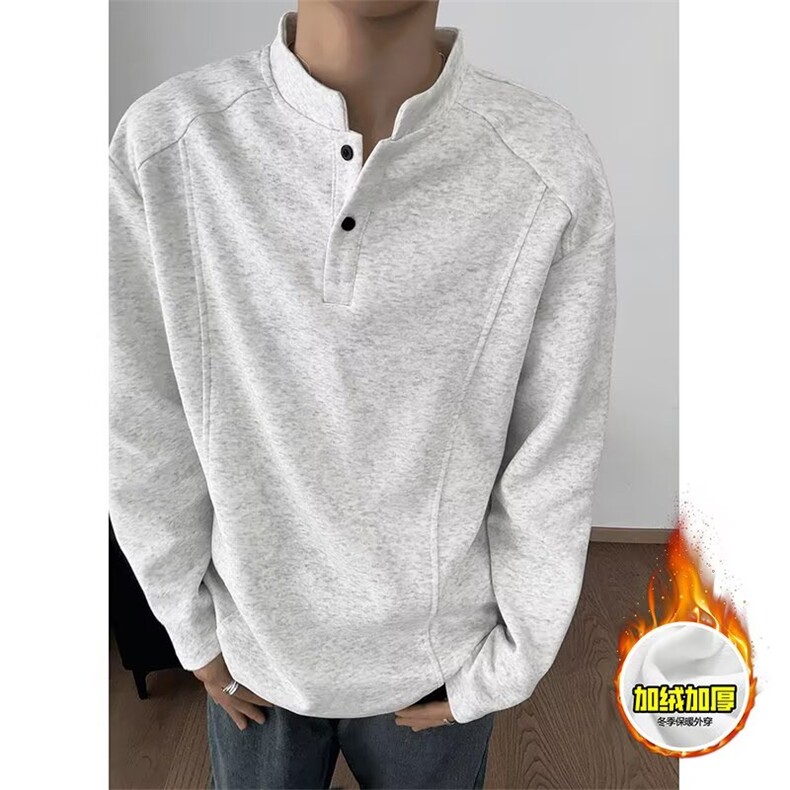 GC0902-P40加绒加厚花纱卫衣纯色立领套头通勤宽松百搭长袖潮流，男装卫衣，电商C233