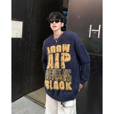 针织衫男女韩版潮流字母提花宽松保暖2024冬季ins毛衣MZ546-P60，男装针织衫/毛衣，星座412-3