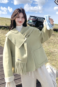 新款！冬装撞色配围巾双面羊毛呢大衣2C133-8982-P265-K378图片
