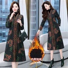 2021秋冬新款绢纺香云纱旗袍外套加厚保暖秋冬开衫印花外搭女长袖，女装毛呢外套，韩然一族