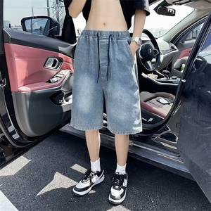 复古星空纹牛仔短裤男夏季薄款宽松直筒潮牌百搭男款5分五分裤子图片
