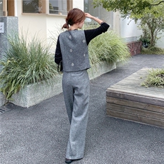 秋季马甲阔腿裤时尚两件套女，女装套装/套裙，秋水欣儿