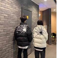 美式高街蜘蛛网刺绣字母棉服棉衣冬季加厚男女宽松面包服潮外套，男装棉衣，星座506A