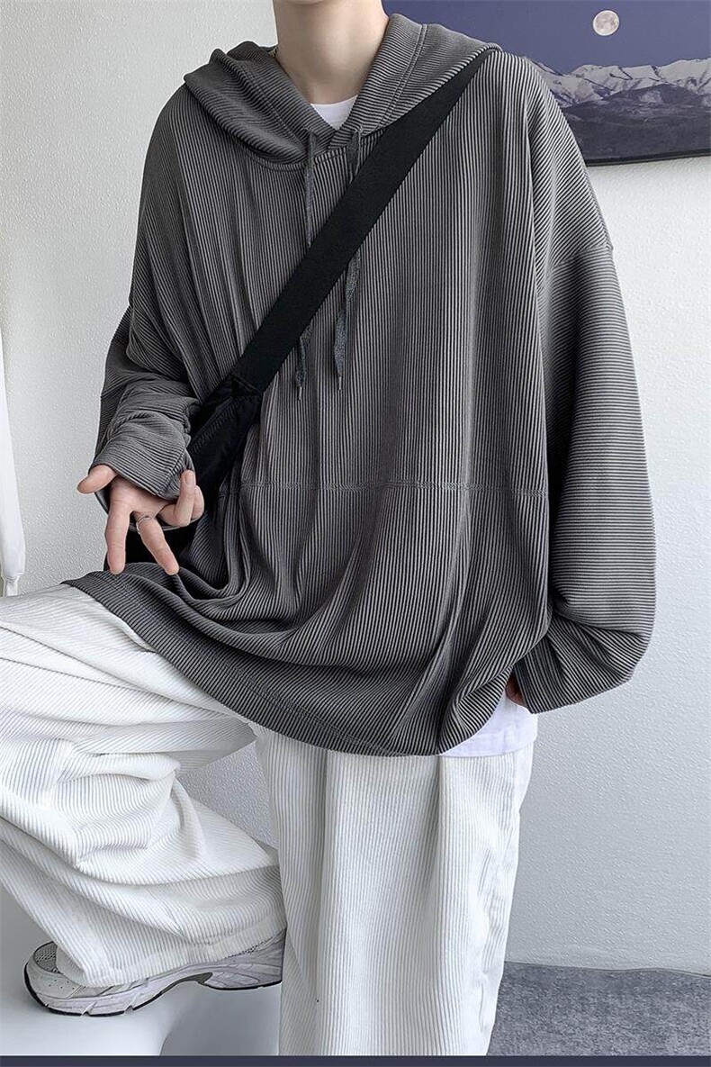 春夏港风纯色连帽卫套头宽松外套休闲上衣复古中性男女H209/P45,男装卫衣,电商A221A