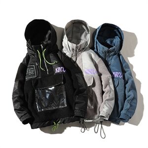 709-MY15-P115 20冬款 白底加厚潮牌羊羔皮毛一体套头夹克棉服图片