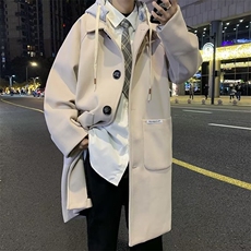 假两件连帽毛呢大衣男中长款痞帅日系潮流风衣外套春秋W4400-P75，男装毛呢大衣，星座412-2