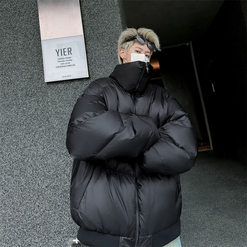 黑色盔甲重磅立领白鸭绒短款羽绒服cleanfit面包棉服冬季HY678,男装棉衣,星座506