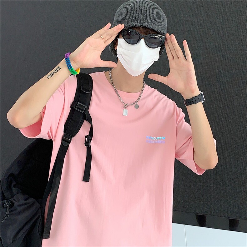 夏季情侣反光字母印花短袖港风百搭T恤纯棉上衣男/D325T28P25,男装T恤,电商D325