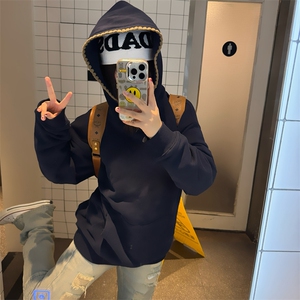 抖音得物高品质二开 25秋冬美式重磅宽松纯色连帽贝壳刺绣卫衣W63图片