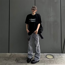 潮高街裤子潮ins拉链直筒裤修身牛仔裤男裤脚NZ740，男装牛仔裤，星座1116A-1（原606A）