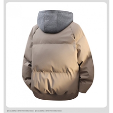 网图美式假两件pu皮短款棉服男款冬季加厚工装棉袄连帽外套特P89，男装皮衣，电商C306-1
