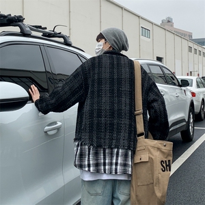 拼接格子夹克男假两件设计感潮流宽松棉衣外套JK02271-P80图片