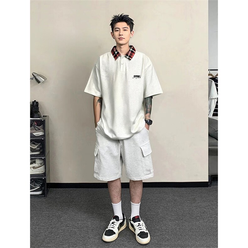 得物抖音品质 冰感面料 美式印花格子翻领POLO衬衫短袖T恤APL0302图片