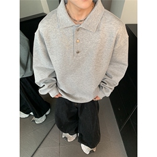 原品质春秋新款POLO领卫衣男简约百搭基础款纯色翻领长袖上衣，男装Polo衫，电商C307