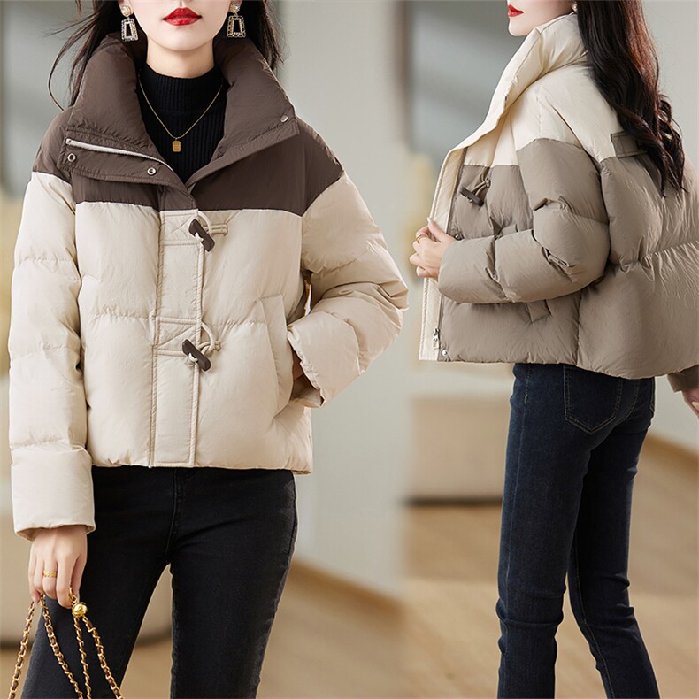 简约立领保暖抽绳短款90白鸭绒羽绒服外套，女装羽绒服，臻衣坊