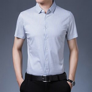 2021夏季新款男士短袖衬衫时尚简约休闲T恤高品质桑蚕丝 8888图片