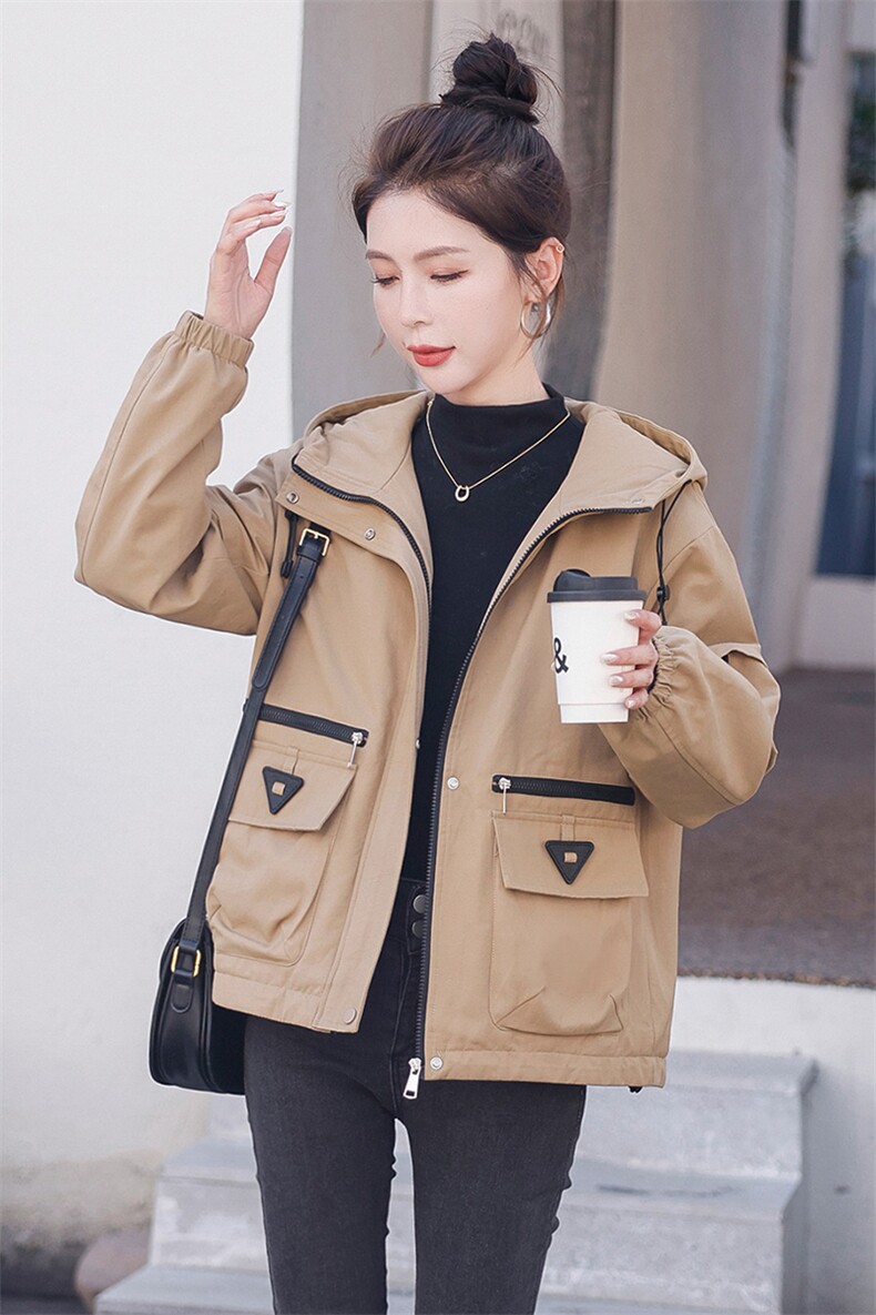 加绒时尚派克服女2023冬季新款宽松休闲百搭加厚保暖连帽工装外套,女装棉衣/棉服,以桐