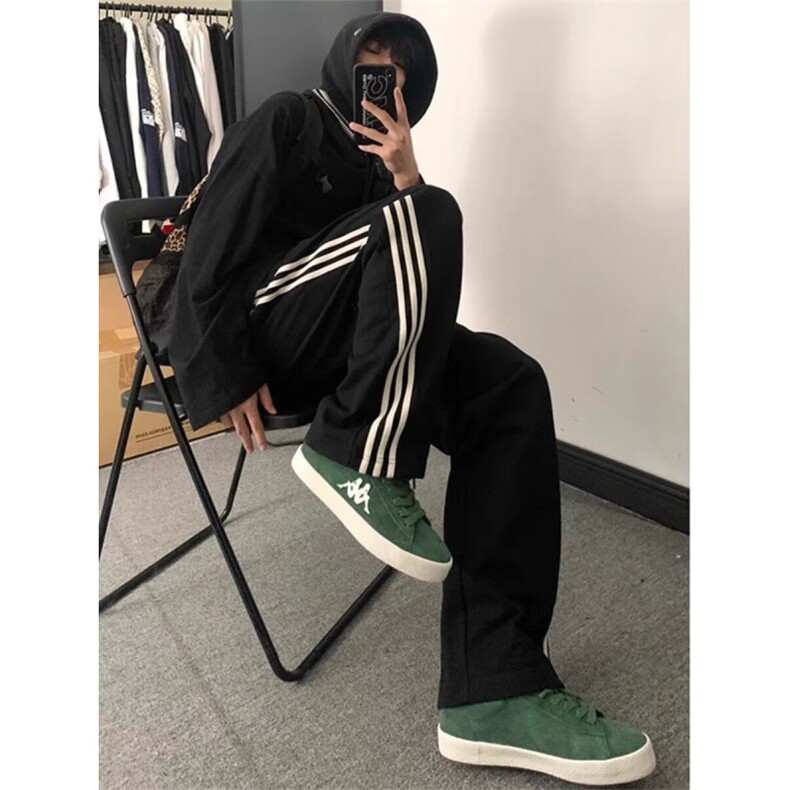 网络图，条纹运动美式新款休闲宽松直筒阔腿裤XZ302B-1-X19P38,男装休闲裤,星座302B-1