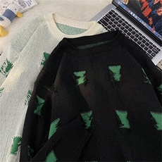 秋破洞毛衣男圆领套头潮牌ins嘻哈高街休闲美式M353P40，男装针织衫/毛衣，星座1116-2
