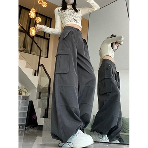 美式高街工装阔腿裤女秋季新款高腰宽松休闲直筒拖地裤K0982-P58图片