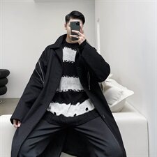 山本暗黑风拉链装饰中长款风衣小众走秀款工装外套A452-H22，男装风衣，电商A452