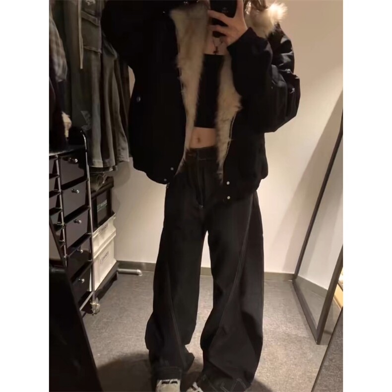 美式cleanfit毛茸茸座山雕连帽夹克棉服男女冬季加厚短款工装外套,男装夹克,四季星座505