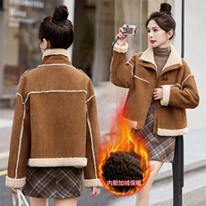 卡其色皮毛一体羊羔毛外套女2025冬季新款时尚小个子加厚保暖棉服，女装棉衣/棉服，盈茜