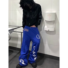 美式街头亚幻蝎子印花蓝色卫裤男女款宽松休闲设计感百搭运动长裤，男装休闲裤，四季星座505