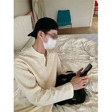 (网图慎用)肌理感V领大码长袖T恤男宽松打底上衣T24518-特P42控78，男装T恤，电商A001