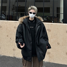 冬季复古百搭保暖可脱卸毛领重磅PU皮棉衣厚外套男，男装夹克，星座716-2