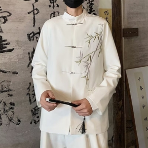 新中式风中山装男立领盘扣西装外套休闲宽松西服套装A68/P62