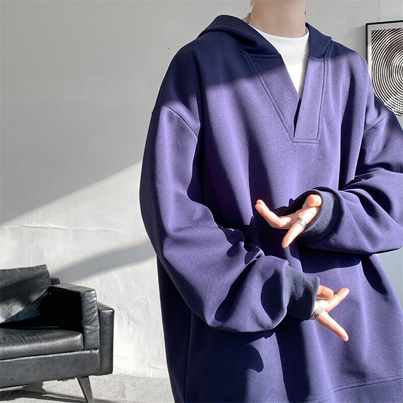 8XL-M叠穿假两件卫衣重磅连帽V领拼接套头衫宽松大码外套WY006P65,男装卫衣,电商B312