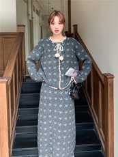 花朵系带软糯开衫+半身裙两件套装2C267-930-P125K218，女装套装/套裙，茵姿媚