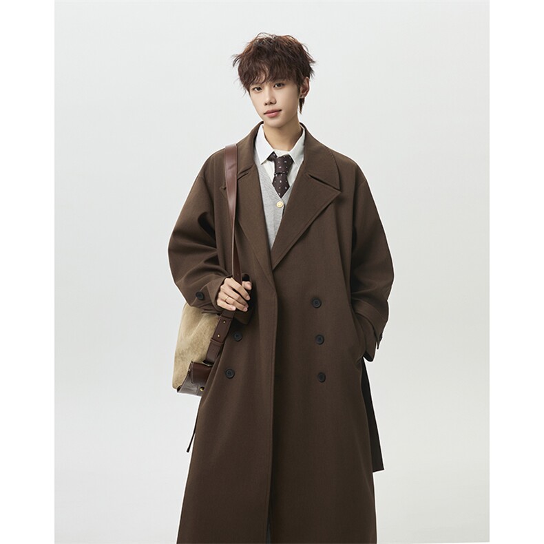 宽松抗皱秋冬双排扣中长款风衣外套城市机能大衣-FY603特100，男装风衣，电商B289-1