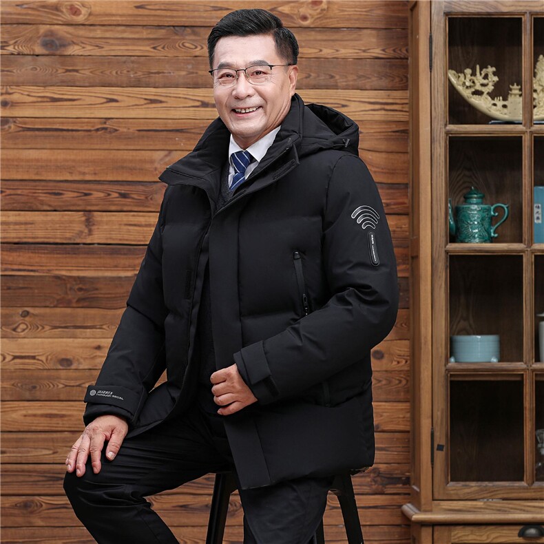 2025年中老年连帽中长款加厚防寒爸爸装白鸭绒羽绒服H27-P195，男装羽绒服，星座1210A