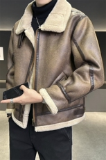 模特图冬季保暖外套皮毛一体加厚羊羔毛领翻领夹克8913-p245，男装夹克，星座815-1（原A203A）