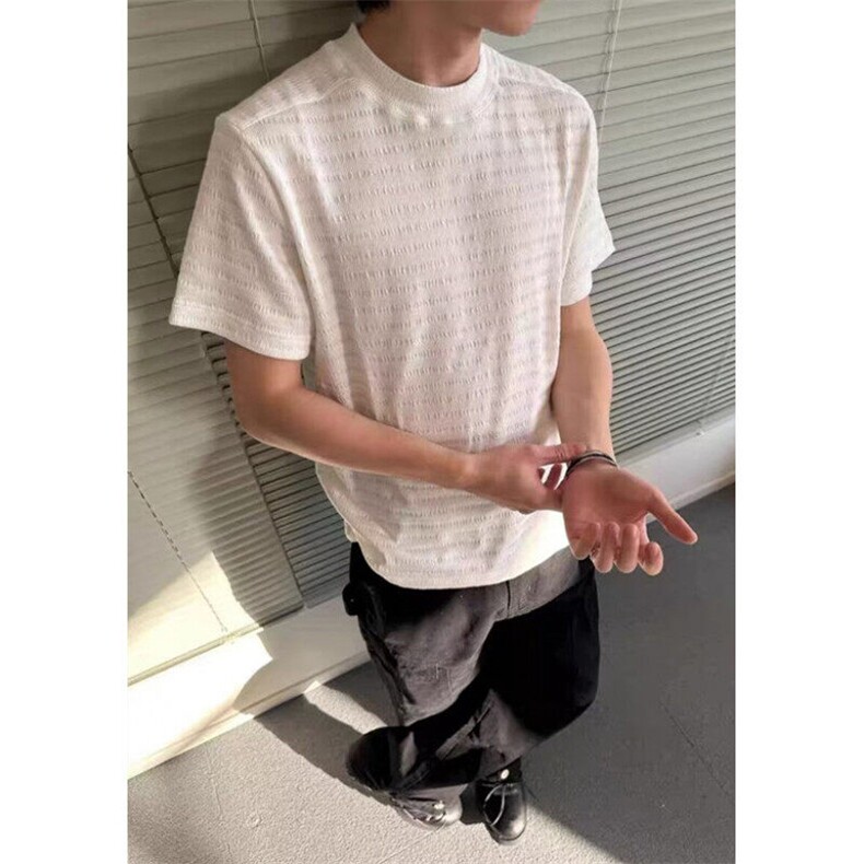 肌理混纺提花短袖t恤男黑色高级感痞帅修身圆领半袖男T332,男装T恤,星座1116A（原606A-3）