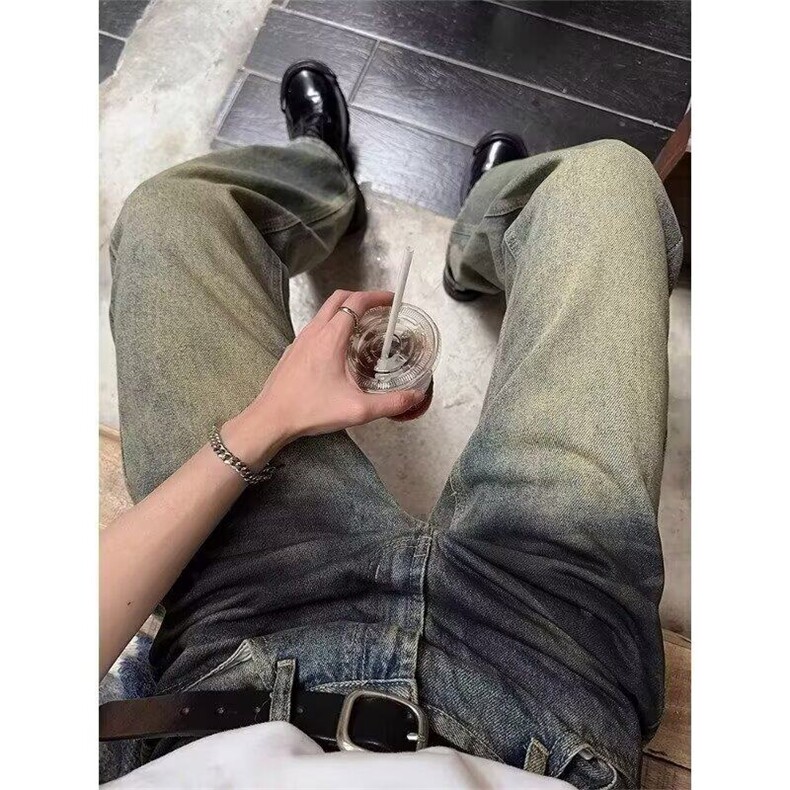网络图现货复古牛仔裤男款宽松直筒潮牌秋季裤子男女R8822-P60,男装牛仔裤,星座1005-4